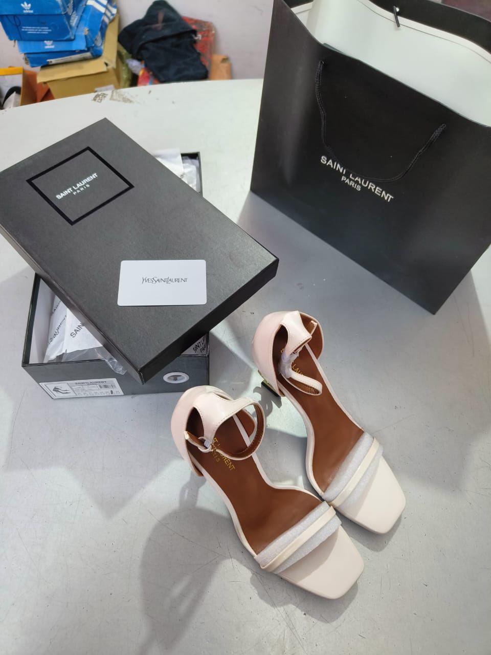 SAINT LAURENT OPYUM Beige High Heel Sandals